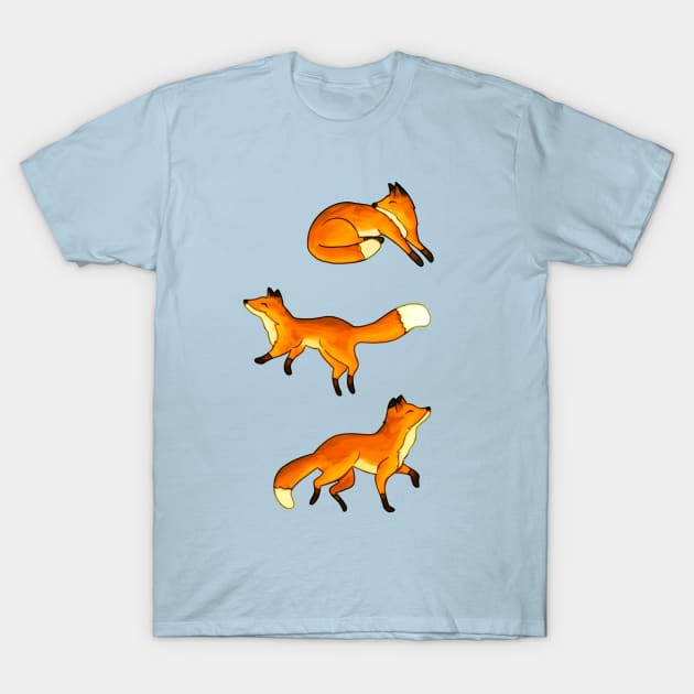 Three Free Frolicking Foxes T-Shirt by TigaTiga